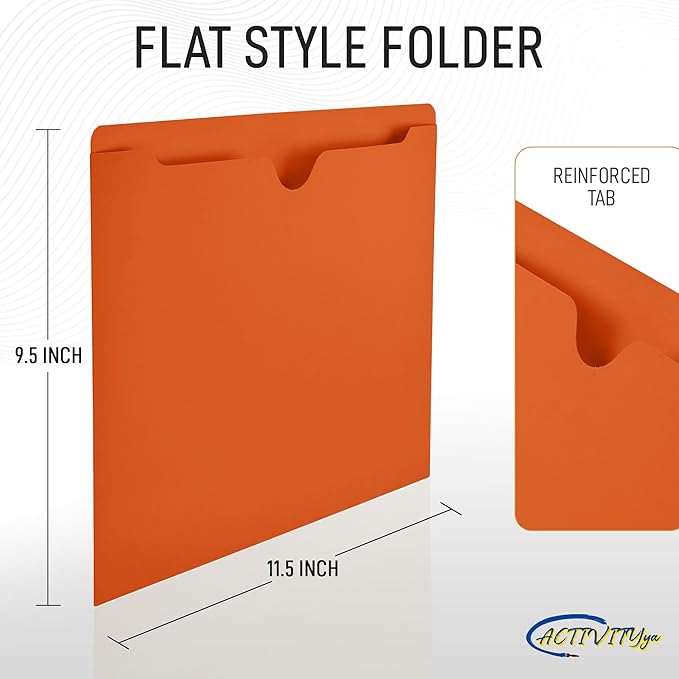 Orange File Jackets, Flat-No Expansion, Letter Size, Reinforced Straight-Cut Tab, 10 Pack