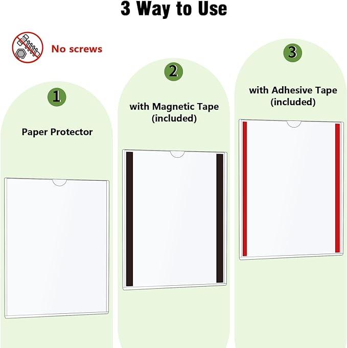 20 Pcs Wall Sign Holder 8.5"x11" Magnetic Sign Holder, Rigid Print Protectors with Adhesive & Magnetic Tapes, Wall Mount Plastic Paper Holder for Office Store Home Window Display (Clear)