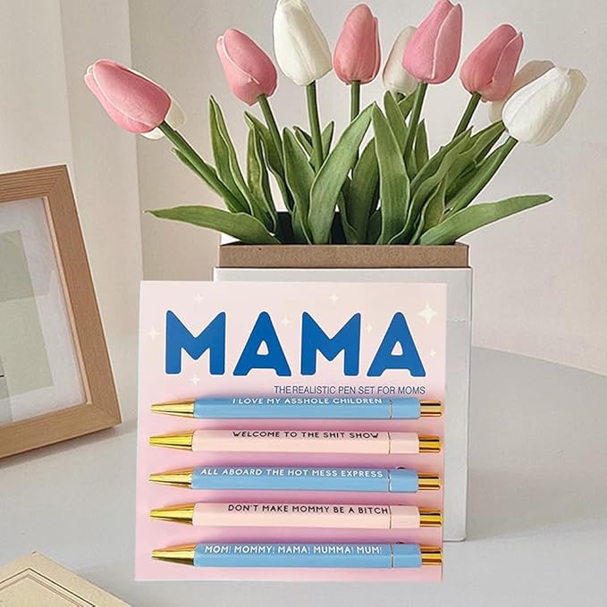 Funny pens,5-Count,Black Ink,Medium Nib 1.0mm,Funny Office Gifts for Coworkers,Personalized Pens Vibrant Funny Quotes Word Daily Pen (MAMA Pens)