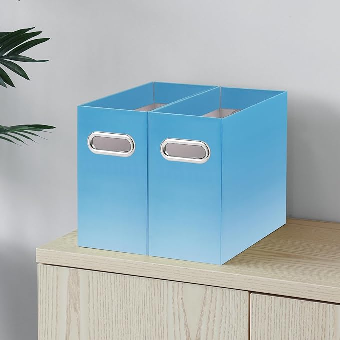 Oterri File Organizer, Small Storage Box, Cardboard File Folder Organizer, Collapsible File Box, Hanging File Organizer for Letter Size, Portable File Box, Only Box (Gradient Light Blue,2 Packs)