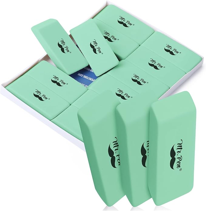 Mr. Pen- Erasers, 12 Pack, Green Pencil Eraser, Erasers for Pencils, Mr Pen Erasers, Erasers for School, Large Eraser, Block Erasers for School, Rubber Eraser, Large Erasers for School