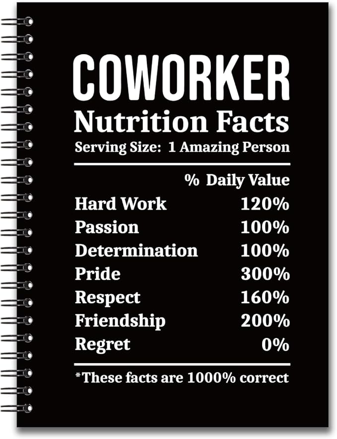 YAZMEEN Coworker Blank Spiral Notebook（160 Pages） Coworker Nutrition Facts Hardcover Sketchbook Appreciation Gifts for Employee Coworker Funny Notebook Birthday Gifts for Women Men Colleague Friend