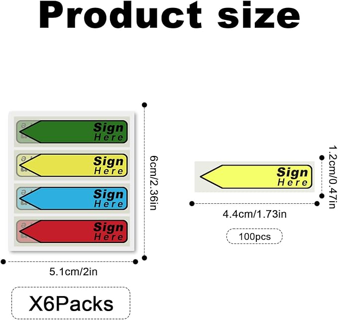 600pcs Stickers(6 Pack) Sign Here Labels, Sign Here Flags Sticky Notes Initial Tabs with Dispenser Arrow Labels Easy to Post for Office School Notary Books(Dark Green 1)