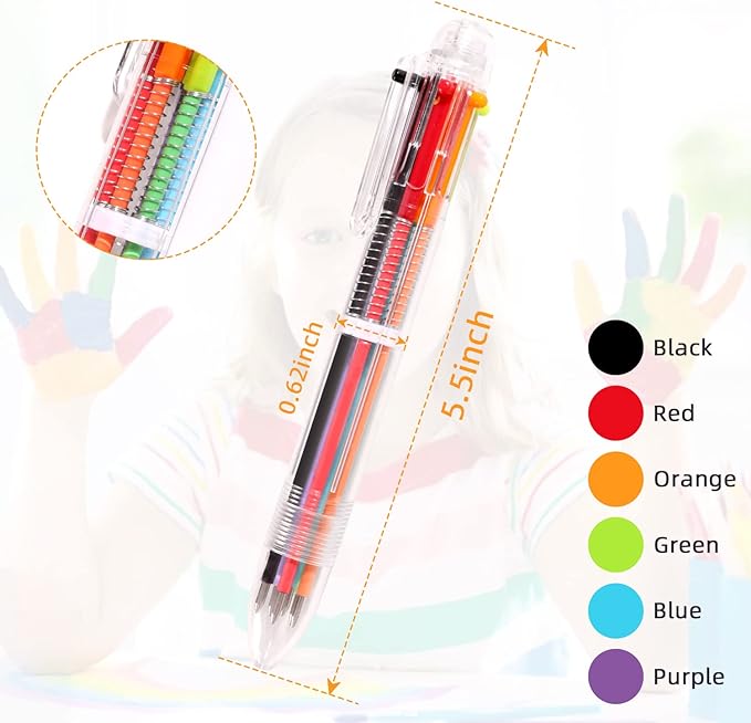DAIKOYE 24 PCS 0.5mm 6-in-1 Multicolor Ballpoint Pen 6 Colors Transparent Barrel Ballpoint Pen for Office School Supplies Students Children Gift