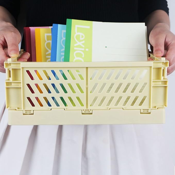 Tixill 2-Pack Mini Foldable Plastic Baskets for Organizing and Storage, Collapsible Storage Crate for Home Kitchen Bedroom Bathroom Office (9.8x6.5x3.8, Yellow)