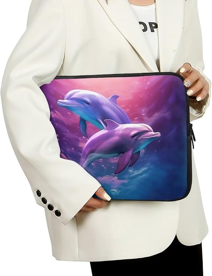 Dolphin Laptop Protective Sleeve for Women Men 17 inch Laptop Covers with Large Capacity Lap Top Case Lightweight Computer Sleeve Bag Suitable Gifts for Holidays Tablet Bag Purple