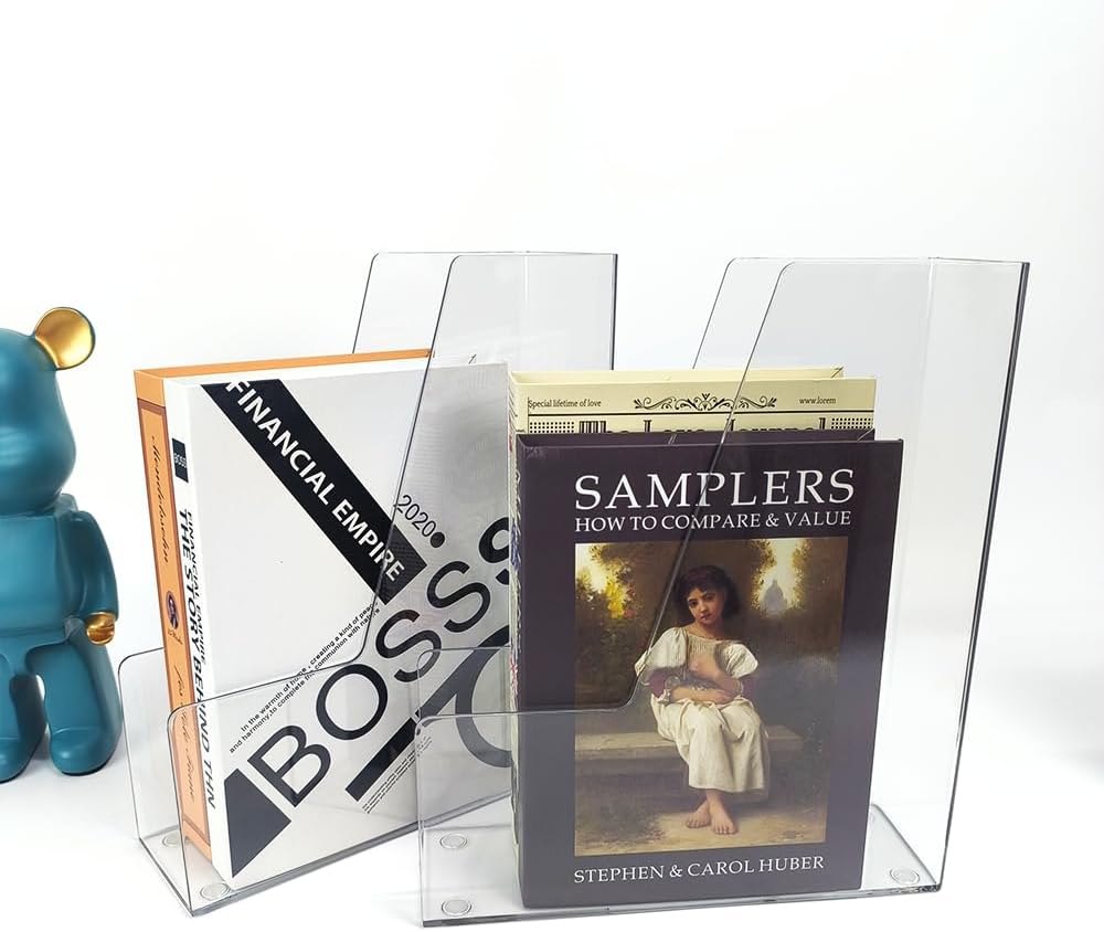 Vertical File Holder, 4 pack Clear Plastic Document Organizer and Clear Magazine Organizer, Multi-purpose Document Organizer for Home Office