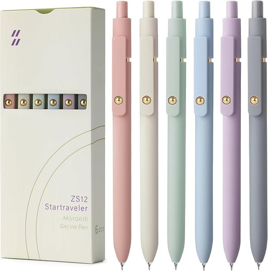 FIOVER Gel Pens - 6Pcs 0.5mm Fine Point Smooth Writing Pens, Black Gel Ink Journaling Supplies for Note Taking, Cute Aesthetic Office School Supplies Gifts for Women(6 Pcs Gold Morandi)
