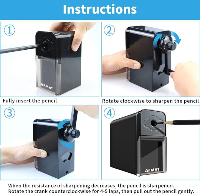 AFMAT Long Point Pencil Sharpener, 8-20mm Long Pencil Nibs, Self-Feed & Adjustable Pencil Sharpness, Artist Pencil Sharpener Manual for φ6-8.2mm Charcoal/Art/Drawing/Sketching/Colored Pencils