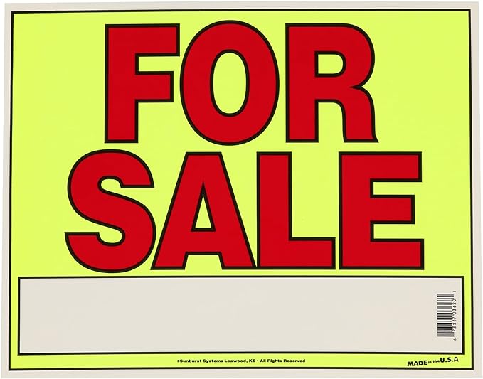 Sunburst Systems For Sale Sign for Cars, Trucks, Garage Sales, Business Sales 11H x 14W, Red-Yellow-Black