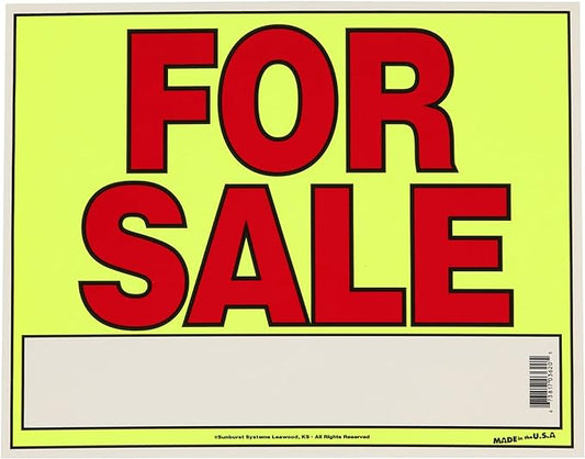 Sunburst Systems For Sale Sign for Cars, Trucks, Garage Sales, Business Sales 11H x 14W, Red-Yellow-Black