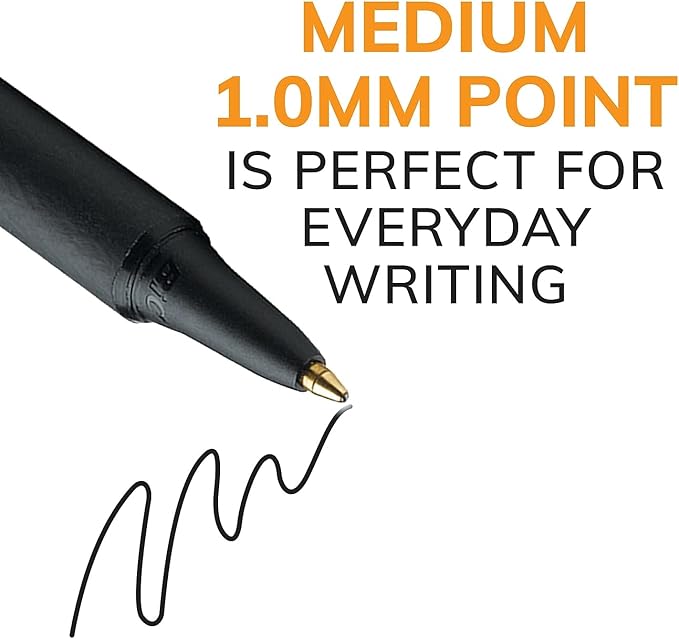 BIC Soft Feel Ballpoint Pens, Fine Point, 0.8 mm, Black Barrel, Black Ink, Box Of 12 Stick Pens (SCSF11-BLK)