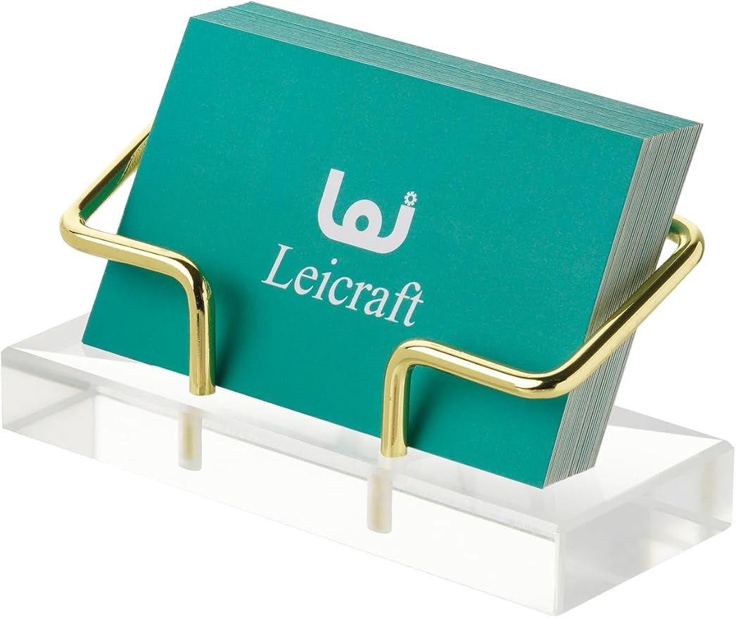 Business Card Holder for Desk, Modern Card Organizers and Office Desk Accessories for Men and Women (Acrylic Golden)