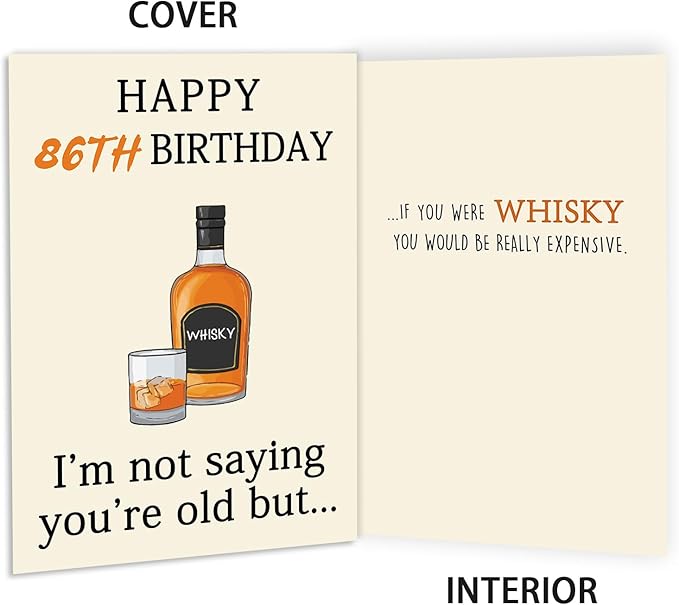 Funny Whiskey 86th Birthday Card, 86th Birthday Gifts for Men Women, Unique 86th Birthday Decorations for Husband Wife, Best 86 Year Old Birthday Card Gifts for Grandpa Grandma