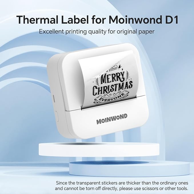 Thermal Transparent Paper Self-Adhesive Sticker Paper for Mini Thermal Pocket Printer D1,Black on Transparency 50mm x 3m,25mm Diameter,3-Rolls for Notes,Texts,Journal Photo and Notebuddy