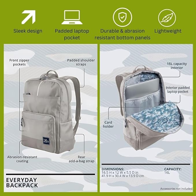 Skyway Luggage Rainier Simple Backpack, Eco-Friendly Made of 100% rPET Travel Laptop Bag for Women & Men, Flight Approved Carry On Bag, 16L, Kohala Black