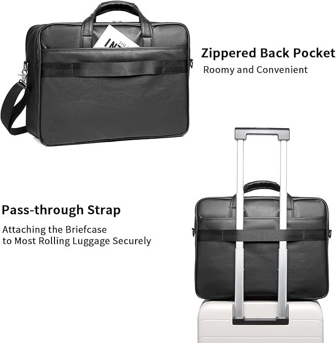 seyfocnia Men’s Leather Messenger Bag, 17.3 Inch Laptop Briefcase Satchel Computer Shoulder Bag Business Handbag-Black