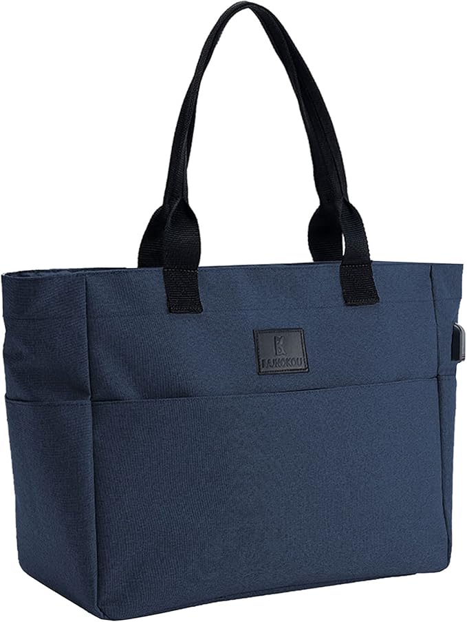 Tote Bag for Women Large Work Bags Laptop 15.6-17 Inch Handbag Purse Book Bag with Zipper for Nurse Teacher School, Blue