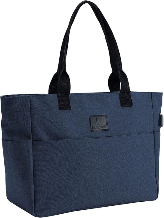 Tote Bag for Women Large Work Bags Laptop 15.6-17 Inch Handbag Purse Book Bag with Zipper for Nurse Teacher School, Blue