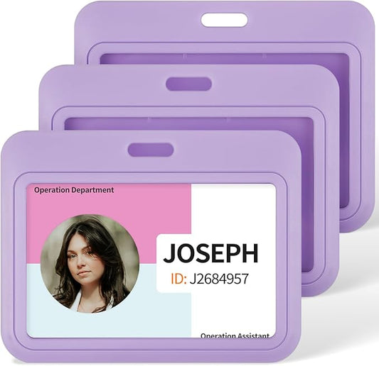 Uniclife 3 Pack Sliding ID Badge Holder Light Purple Horizontal Hard Plastic Case with Clear Window Card Protector Pouch for Office School ID Credit Cards Proximity Key Cards Driver’s Licenses