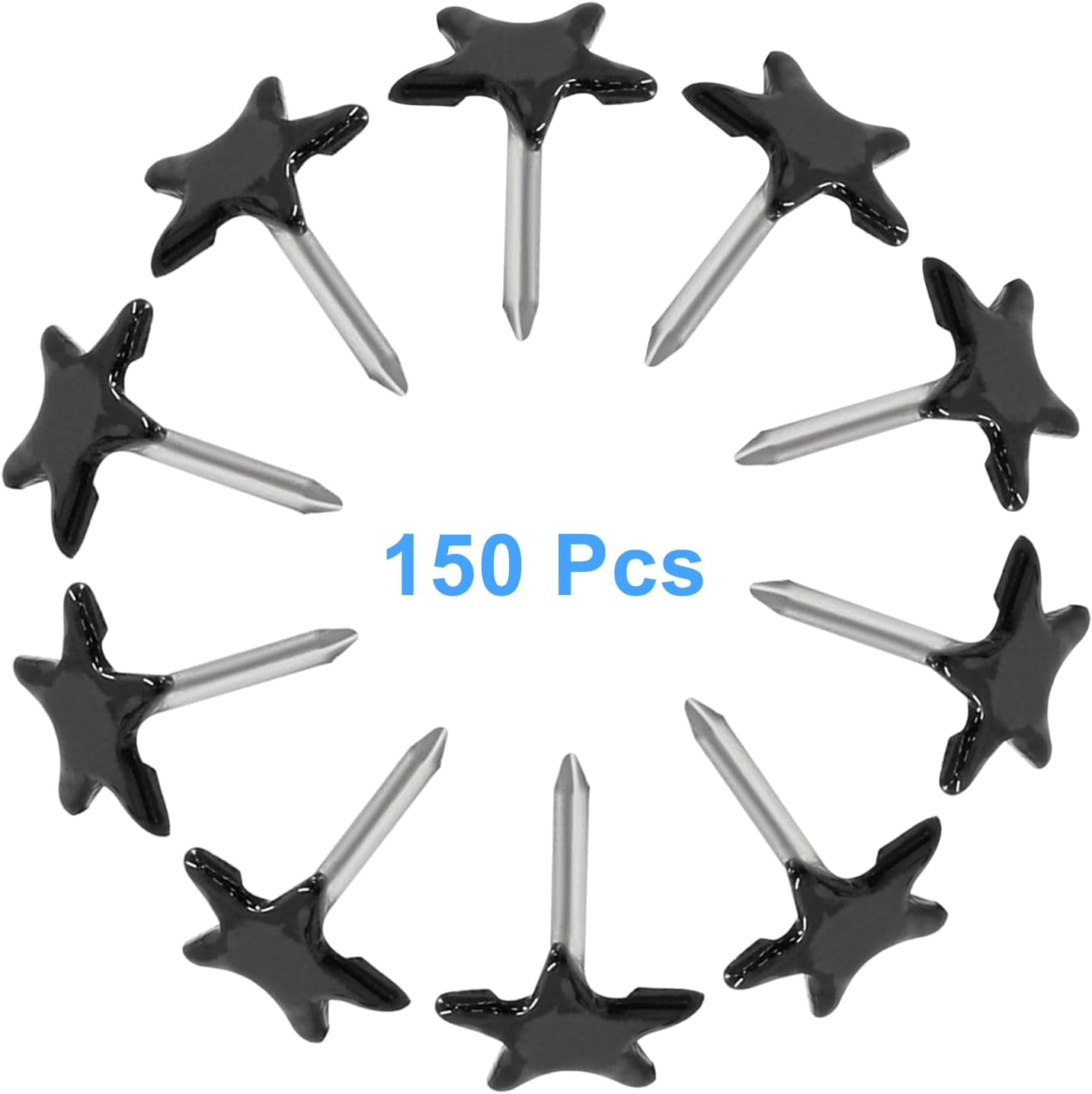 Piutouyar 150 Pcs Star Push Pins, Black Upholstery Tacks Star Shaped Decorative Thumb Tacks Metal Upholstery Pins for Upholstered Furniture Cork Board DIY Projects or Home Decor 11 x 13mm