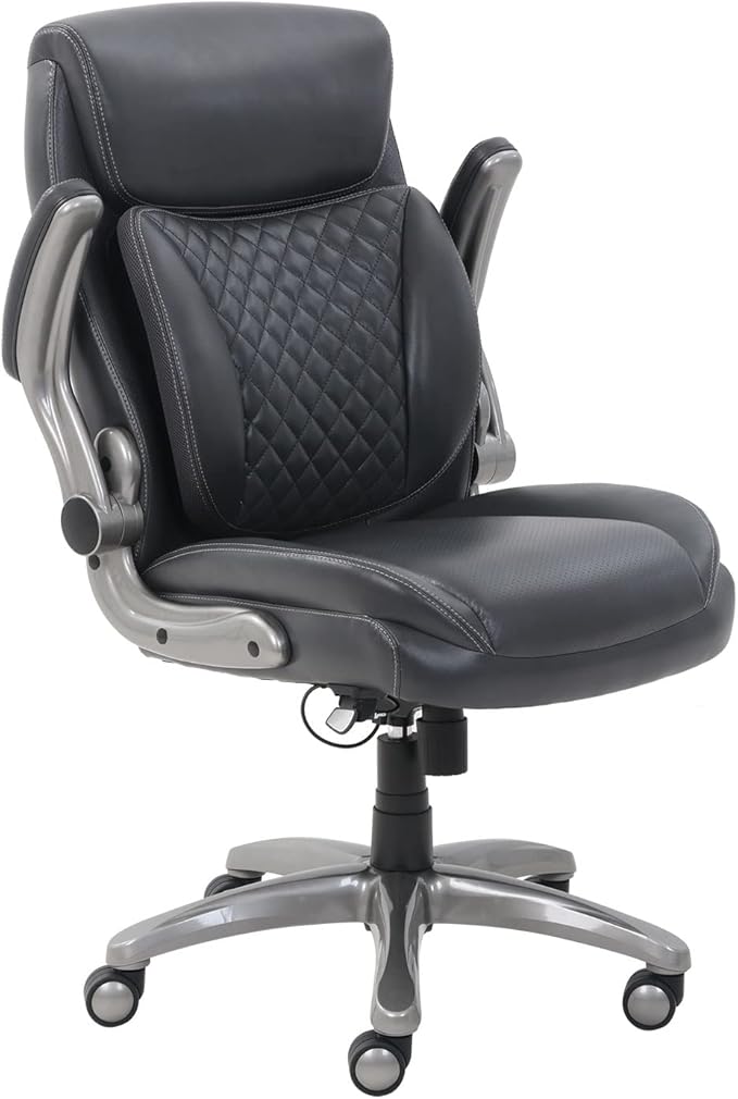 Amazon Basics Ergonomic Desk Office Chair, Flip-up Armrests, Adjustable Height, Grey Leather