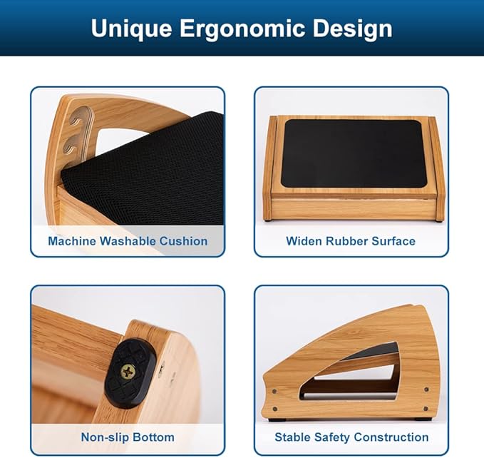 StrongTek Wood Ergonomic Footrest - 4-Angle Adjustable Foot Stool for Desk, Office Footrest, Anti-Slip Foot Stand for Under Desk, Enhances Posture, Promotes Blood Circulation, Easy Assembly (Espresso)