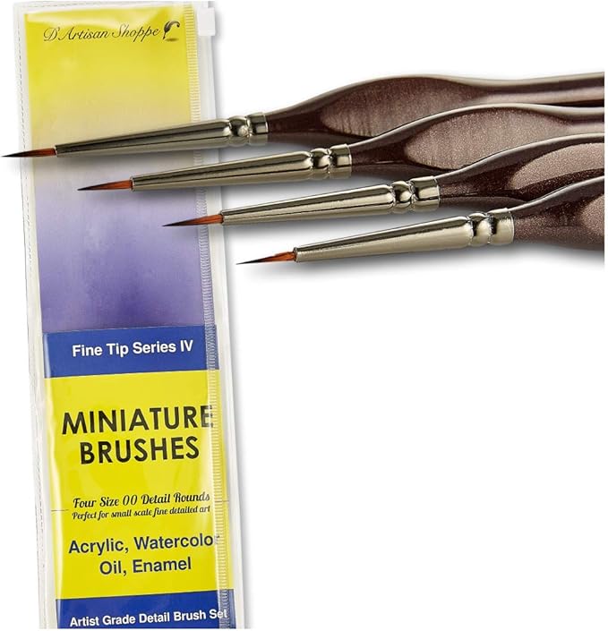 Fine Tip Paint Miniature Brushes. 4pc Round 00 Detail Paintbrushes Set for Acrylic Watercolor Oil - Art Model Craft Warhammer Hobby Paint by Numbers Painting