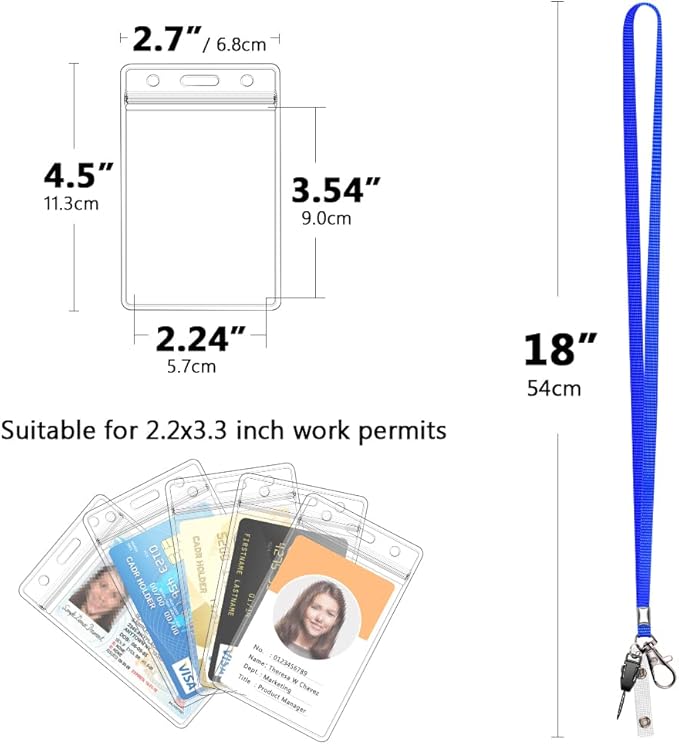 60 Pack Neck Lanyard with ID Badge Holder, Office Strap Bulk Lanyards, Stainless Metal Swivel Hook for Name Tag, Badge Holders, Keychains, Card, Blue