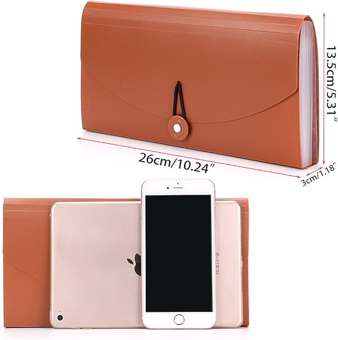 BTSKY Expanding File Folder -13 Pockets Small Accordion File Folder Expandable Card Ticket Holder File Storage Folder Check Bill File Folder Plastic Business Document Organizer Wallet Case, Brown