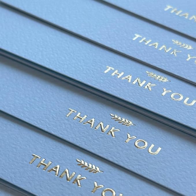 RUN2PRINT (36 Pack Thank You Cards With Envelopes & Stickers - Elegant Light Blue - Emboss Gold Foil Pressed - Blank Notes Wedding, Bridal, Baby Shower, Business and Formal All Occasion Cards