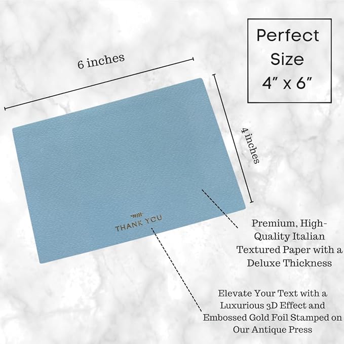 RUN2PRINT (36 Pack Thank You Cards With Envelopes & Stickers - Elegant Blue - Emboss Gold Foil Pressed - Blank Notes Wedding, Bridal, Baby Shower, Business and Formal All Occasion Cards