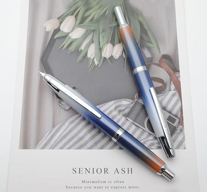 JINHAO 10 Press Fountain Pen, Retractable Metal Pen with Ink Converter (EF Nib 0.38mm, Gradient Dark Blue)