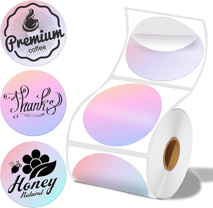 2 x 2 Round Thermal Labels, 2 inch Round Thermal Sticker Labels for Business and Home, for Label Printer, for M110/M220/M221 Label Maker，140 Labels for Printer, Fantasy Purple
