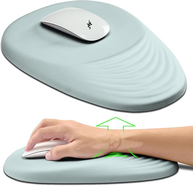 Hokafenle Ergonomic Mouse Pad Wrist Support, Terraced Slope Carpal Tunnel Wrist Pad for Mouse with Unibody Memory Foam, Wrist Rest Pain Relief Mousepad (Light Cyan, 11.8x7.9 in)