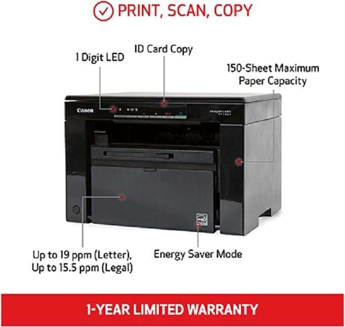 Canon imageCLASS MF3010 VP - Wired Monochrome Multifunction Laser Printer with Scanner, Copier, USB Cable Included, Up To 2,300 Page Toner Yield in Box, 19 PPM, Black