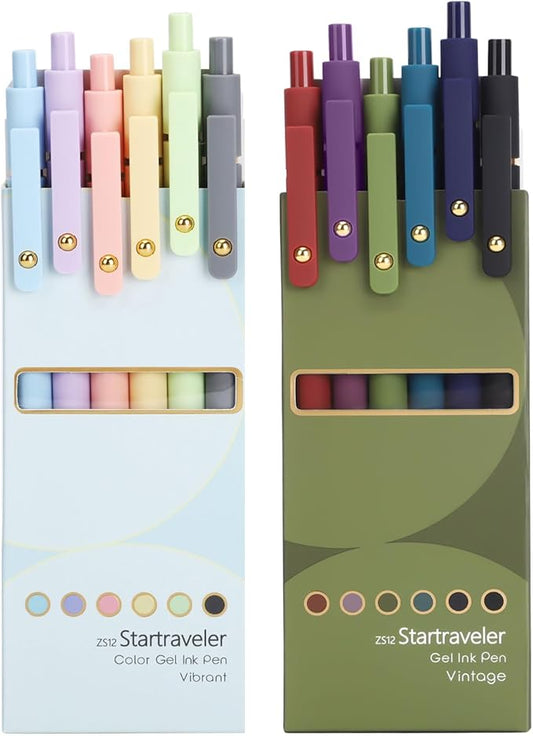 FIOVER Colorful Gel Pens - 12Pcs 0.7mm Multi-Colored Pens, Smooth Writing Coloring Journaling Supplies for Note Taking, Cute Aesthetic Office School Supplies (12PCS Colorful Ink)