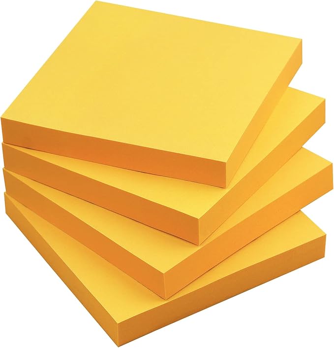 Sticky Notes 3x3 Self-Stick Notes Bright Colors Sticky Notes 4 Pads 100 Sheets/Pad (Orange)