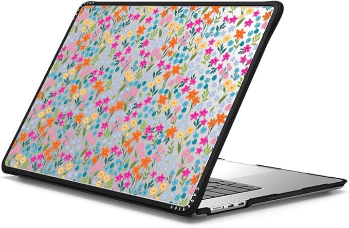 CASETiFY Impact MacBook Air 15" (2023/2024) Case [Enhanced Protective Corner Design/Ventilation Cutouts/Anti-Slip Grip] - Petit Floral Transparent - Clear Black