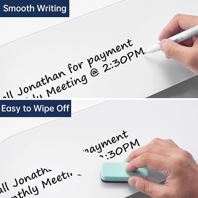 TSJ OFFICE Glass Desktop Whiteboard - 17 X 7 Inches Small Dry Erase Board with Green Light, Glass White Board Surface Notepad with 1 Drawer, Desk Organizers for Office, Home, School Supplies