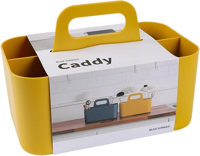 BLUE GINKGO Stackable Organizer Caddy – Korean-Made Portable Tote for Bathroom, Office, Crafts, or School Supplies (Rectangle, Yellow)