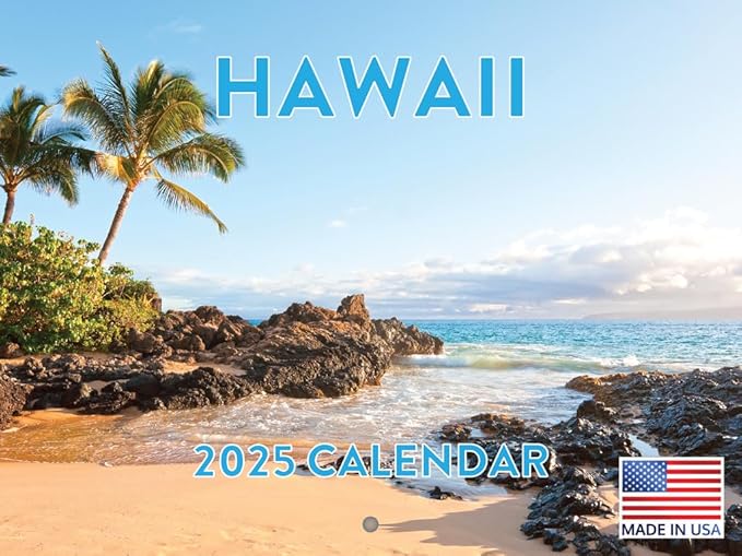 Hawaii Calendar 2025 Hawaiian Tropical Beach Maui Kauai Monthly Wall Calender 12 Month | American Made In The USA