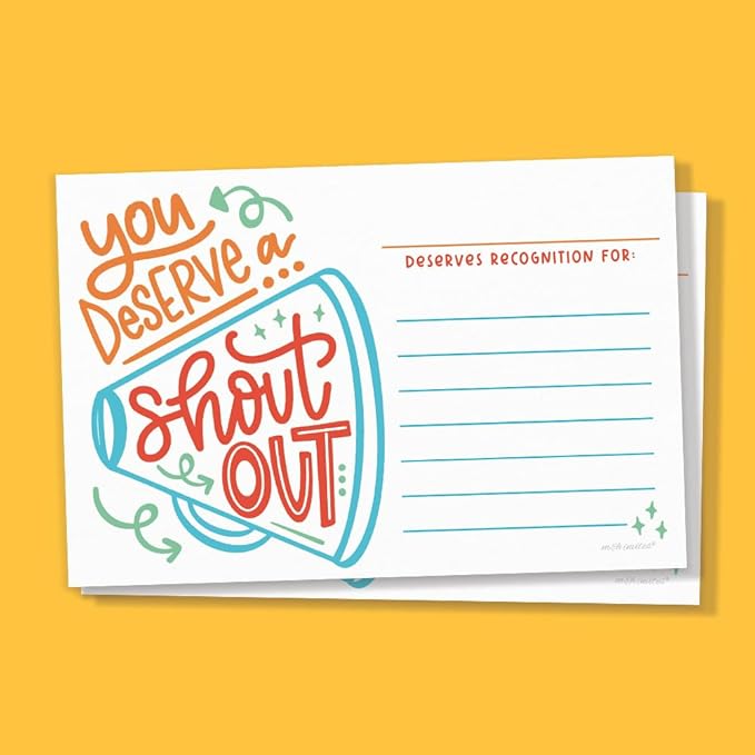 Positive Shout Out Cards For Teachers, Students, Employees, Office Staff - Kudos Appreciation and Recognition Reward Cards For School or Work Bulletin Board (50 Count)