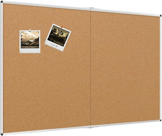 VIZ-PRO Large Cork Bulletin Board/Foldable Noticeboard, 60 X 36 Inches, Silver Aluminium Frame