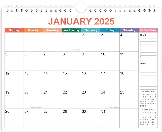 Calendar 2025 - Wall Calendar from January 2025 - December 2025, 2025 Calendar Premium Paper, Twin-Wire Binding & Hanging Hook, 11.5" x 14.5", Colorful