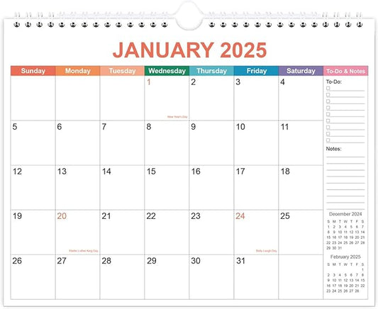 Calendar 2025 - Wall Calendar from January 2025 - December 2025, 2025 Calendar Premium Paper, Twin-Wire Binding & Hanging Hook, 11.5" x 14.5", Colorful