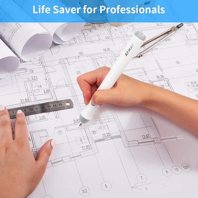 Electric Eraser, Electric Erasers for Artists with 140 Refills, Battery Operated Eraser, Electric Eraser Kit for Drawing, Art, Painting, Sketching, Drafting Pencils, Detailer Tool for Crafting-White