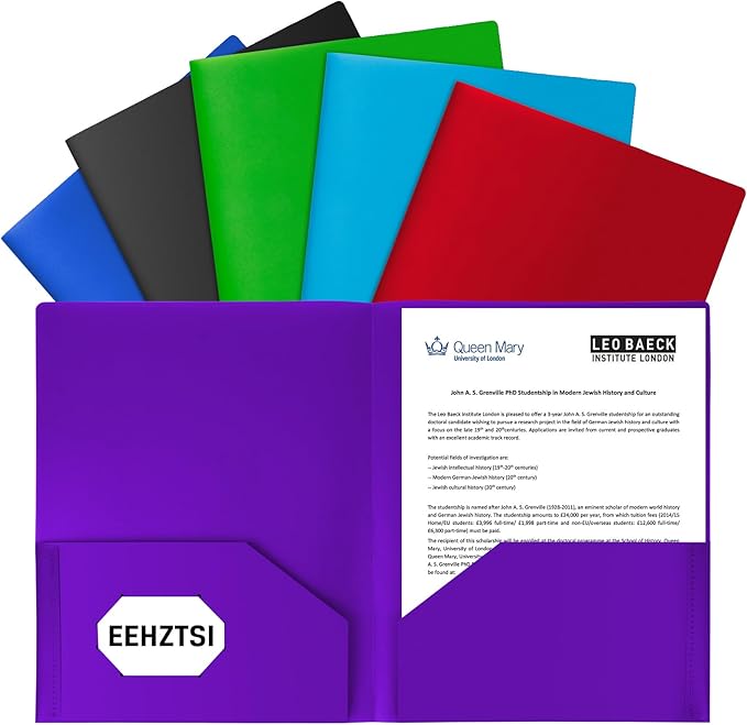 60-Pack Plastic Folders with Pockets,2-Pocket Poly Folders Holds 8-1/2" x 11" Paper for School/Office/Home, Assorted