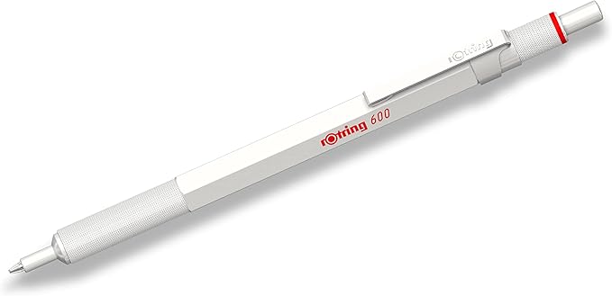 Rotring 600 Metallic Ballpoint Pen Medium Point Black Ink Pearl White Barrel Refillable 1 Count