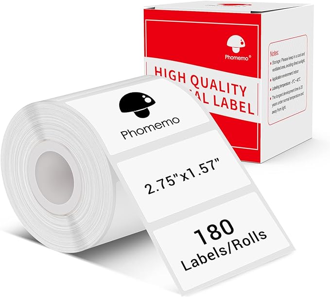 Phomemo Thermal Sticker Labels- 2.75"x1.57"(70x40mm) Thermal Label for M221/M220/M200, for Barcode/Address/Mailing/Logo/Business/Home Tag, Black on White